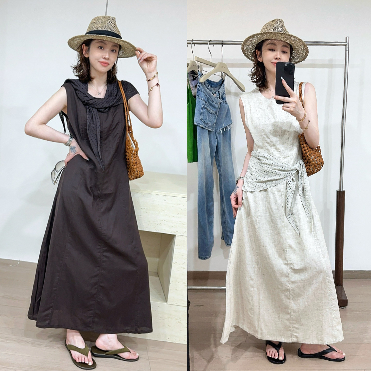 配披肩麻料背心连衣裙女欧货裙子
