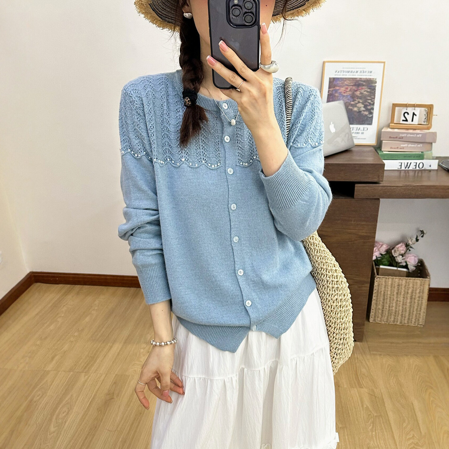 糖果色钉珠羊绒针织开衫女欧洲站2026春装新款欧货女装打底小衫潮