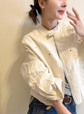 肌理感立领压棉棒球服外套女欧货