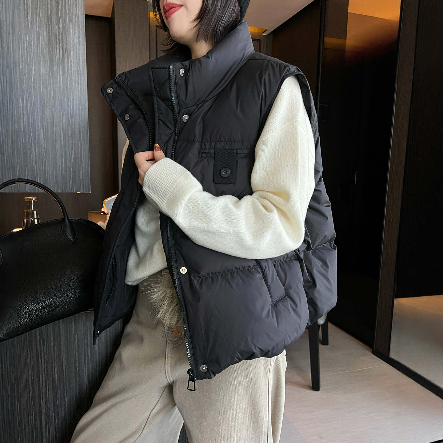 复古立领面包羽绒服外套女欧洲站