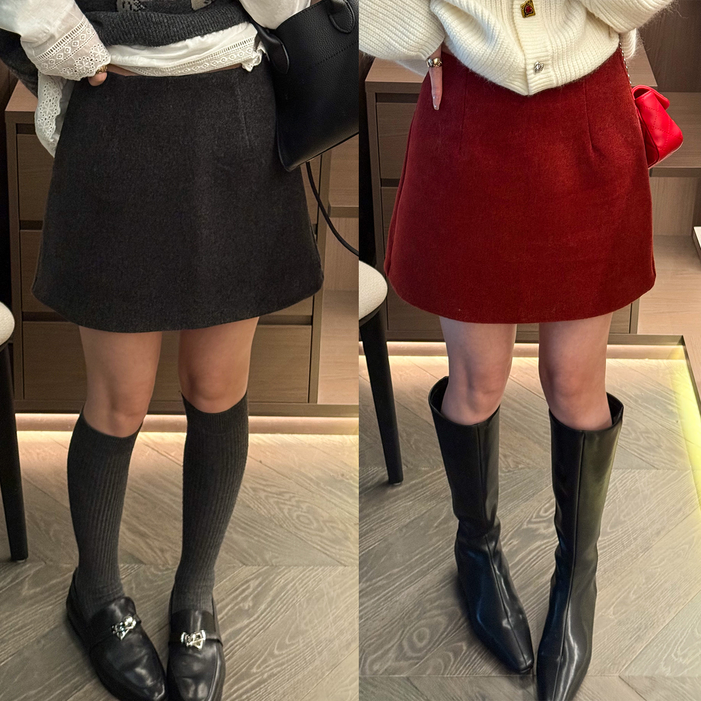 复古A字羊毛呢半身裙女欧货裙子