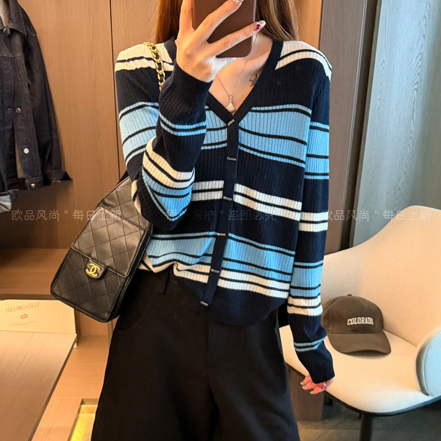 V领绵羊毛亚麻针织开衫女欧洲站