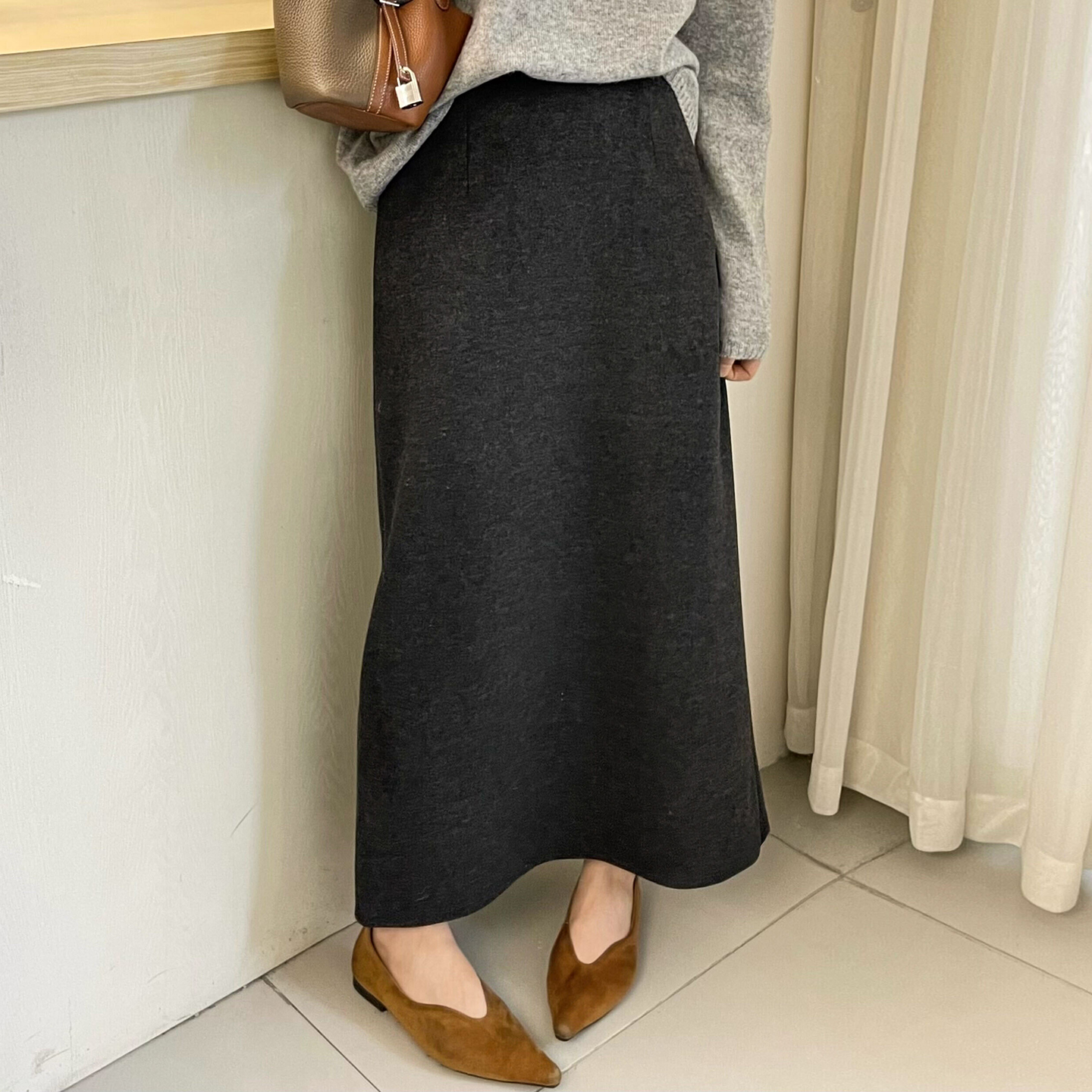醋酸羊绒毛呢A字半身裙女欧洲站