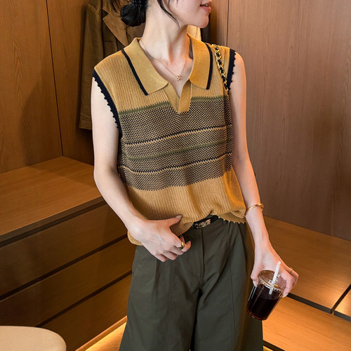 条纹莱赛尔亚麻针织衫女欧洲站