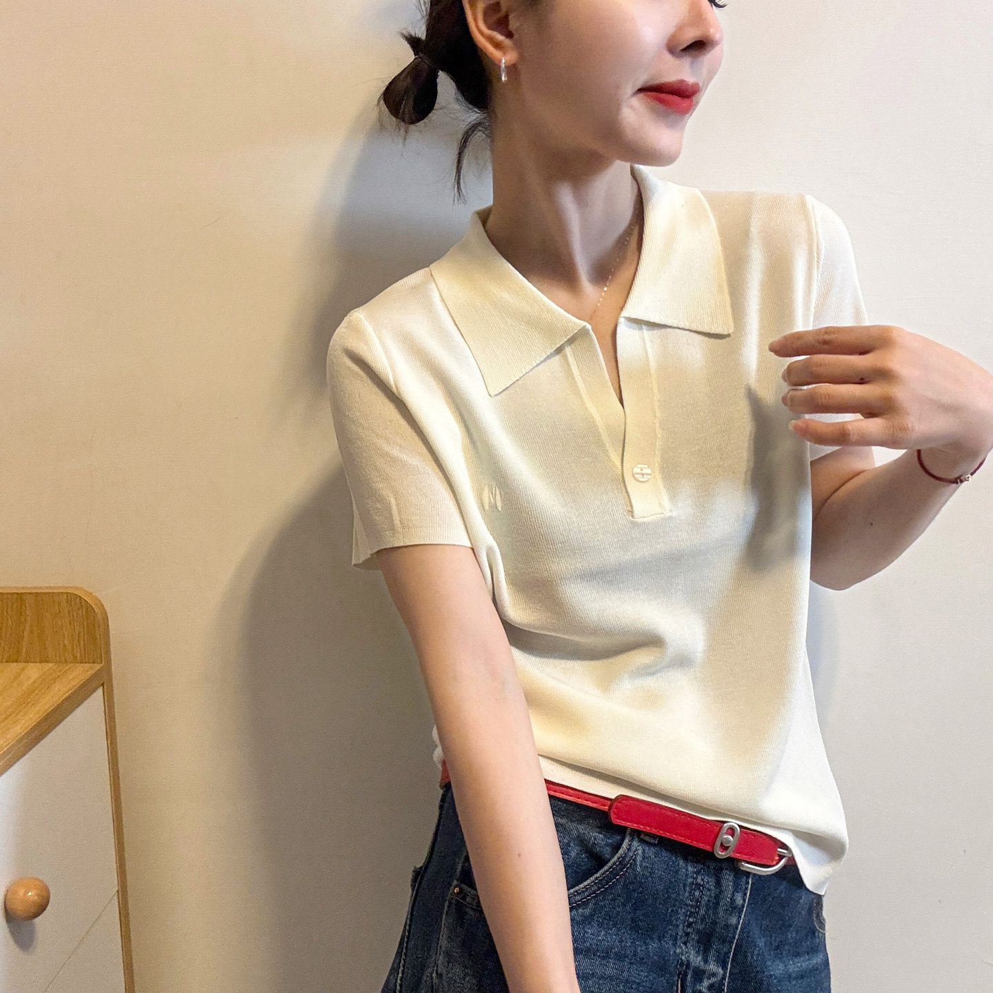 POLO领刺绣冰丝针织衫女欧洲站潮