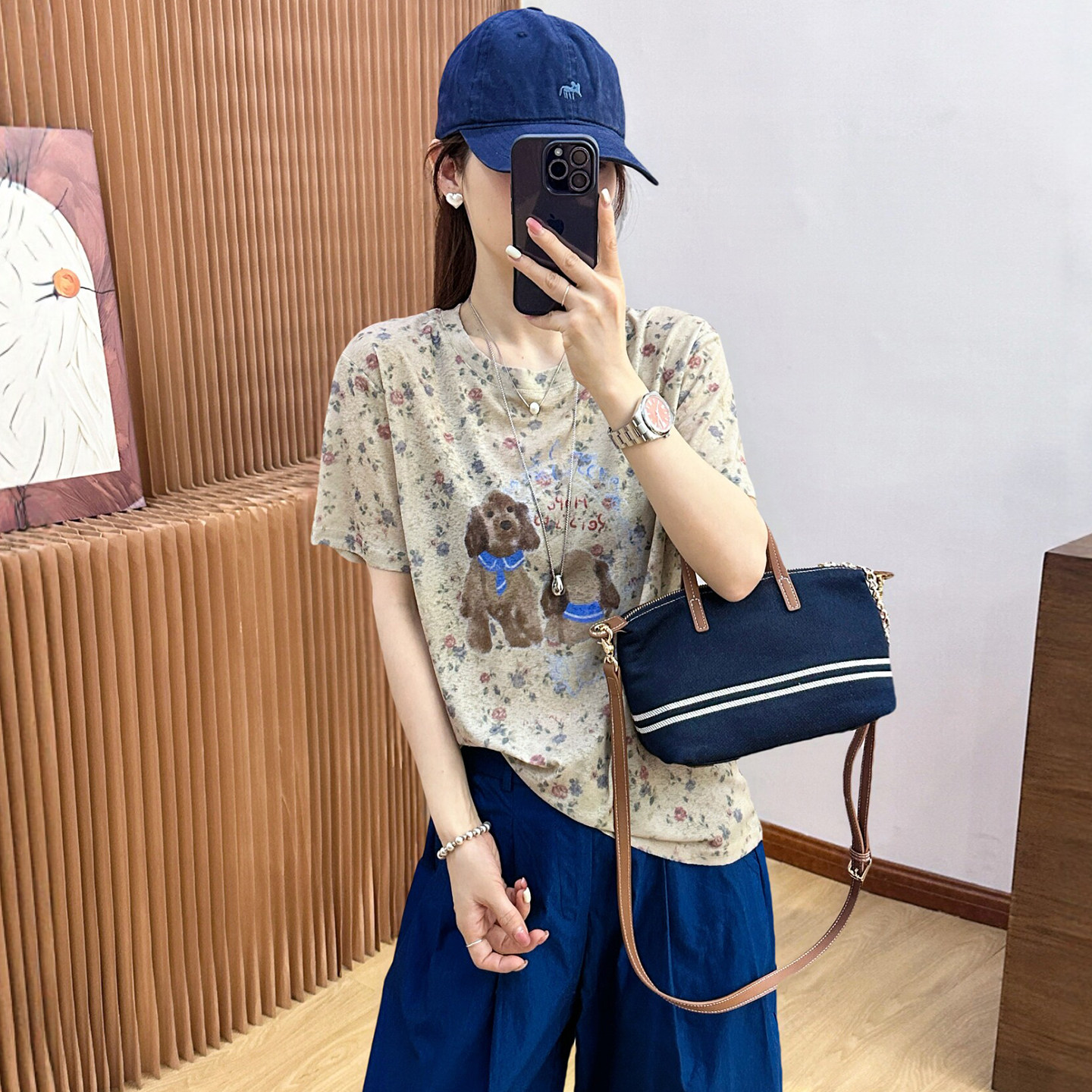 小狗印花图案短袖T恤女欧洲站潮