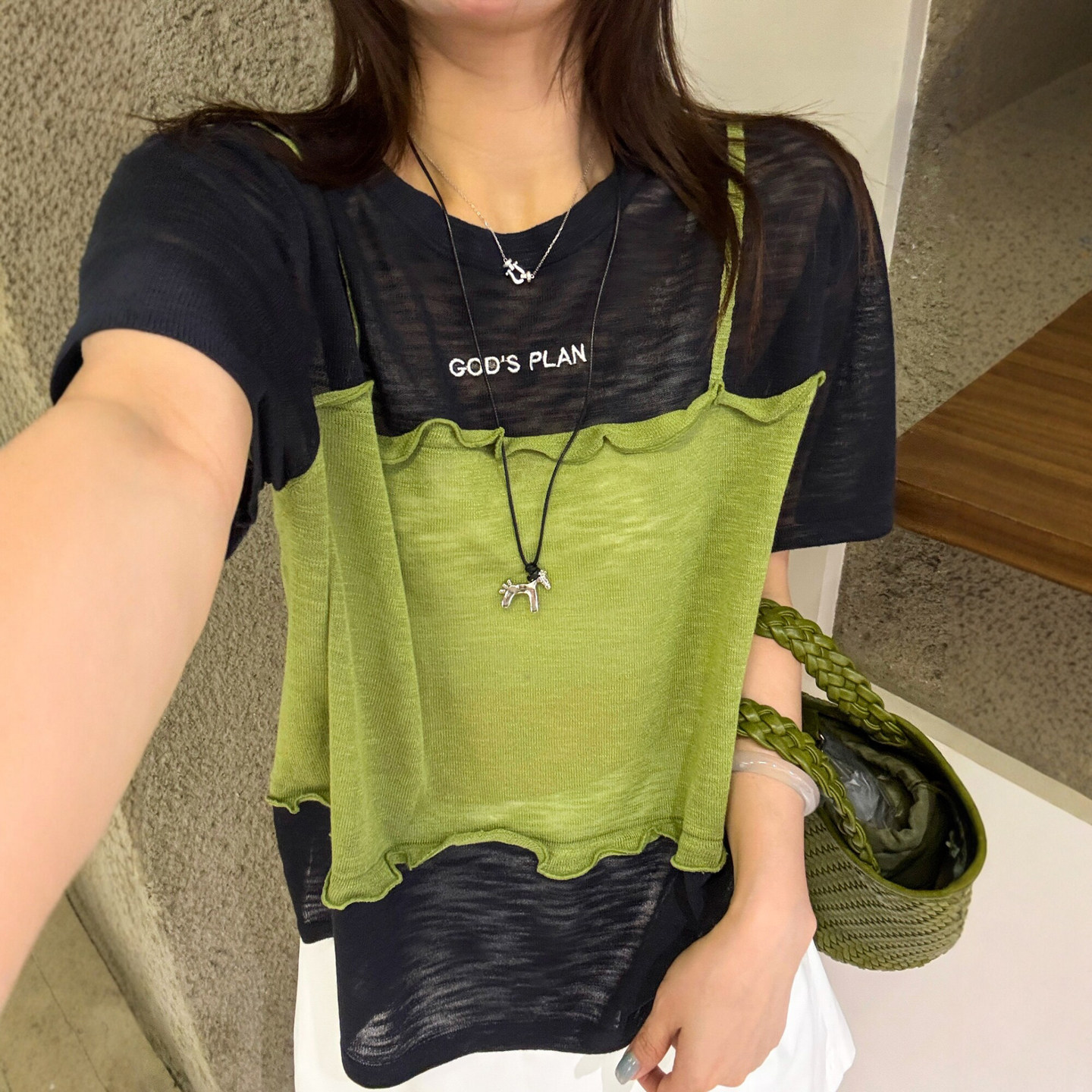假两件卷边冰丝针织衫女欧货上衣