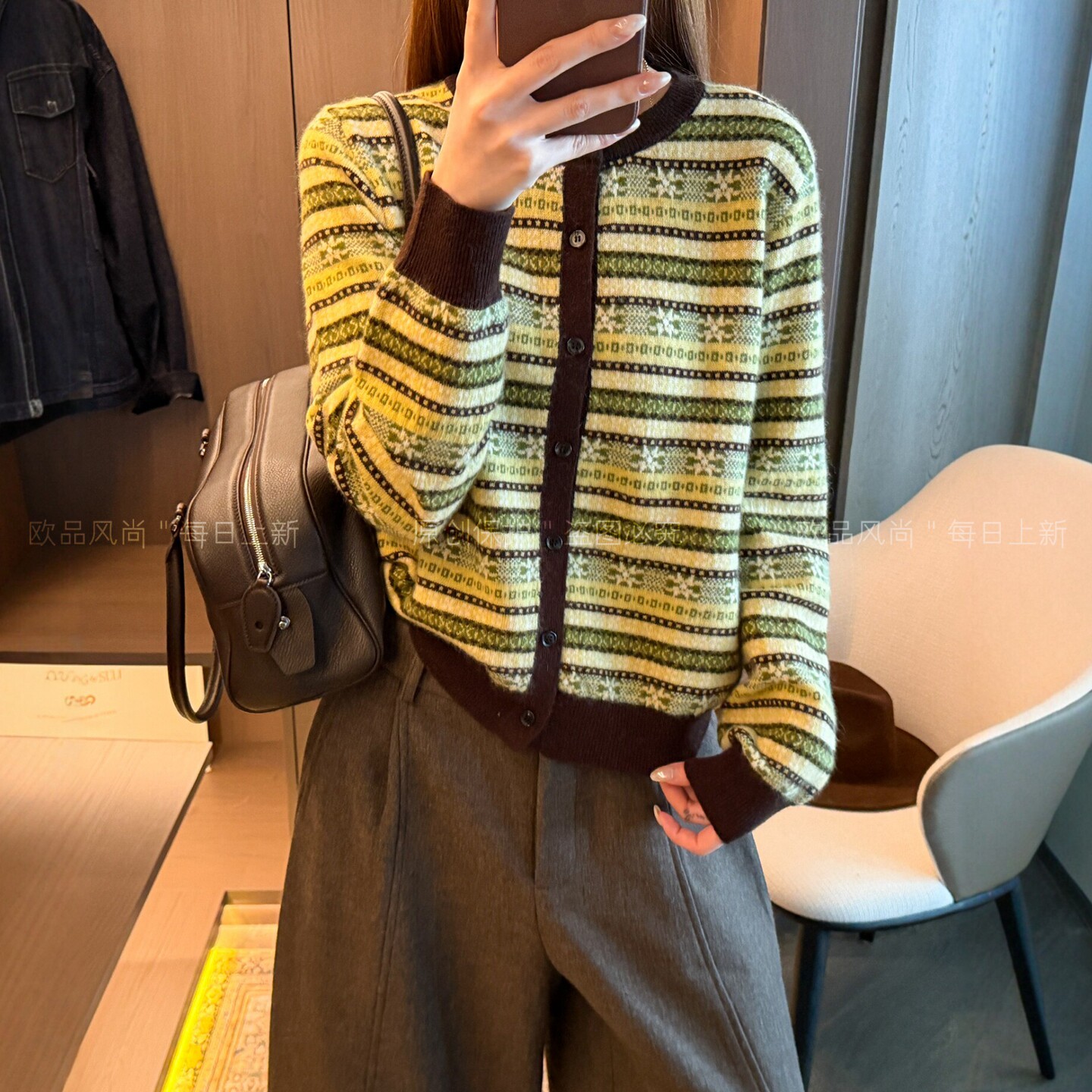 费尔岛提花羊毛针织开衫女欧洲站