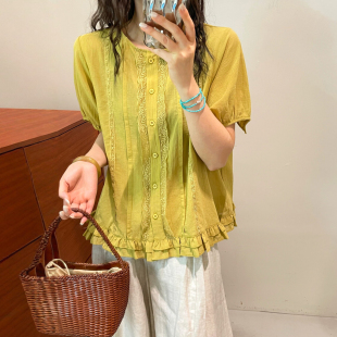 蕾丝拼接泡泡袖衬衫女欧洲站2026夏季新款欧货女装木耳边娃娃衫潮