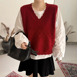 菱形格羊毛针织衫马甲衬衫两件套女欧洲站2025冬装新款欧货女装潮
