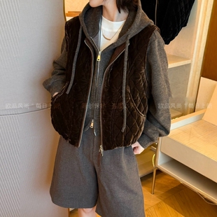 复古压格加棉马甲卫衣外套两件套装女欧洲站2026秋季新款欧货女装