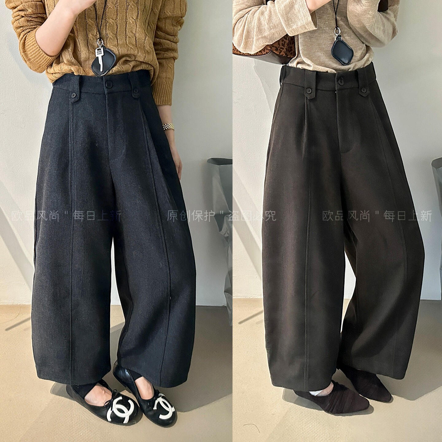 羊毛呢九分西装阔腿裤女欧洲站潮