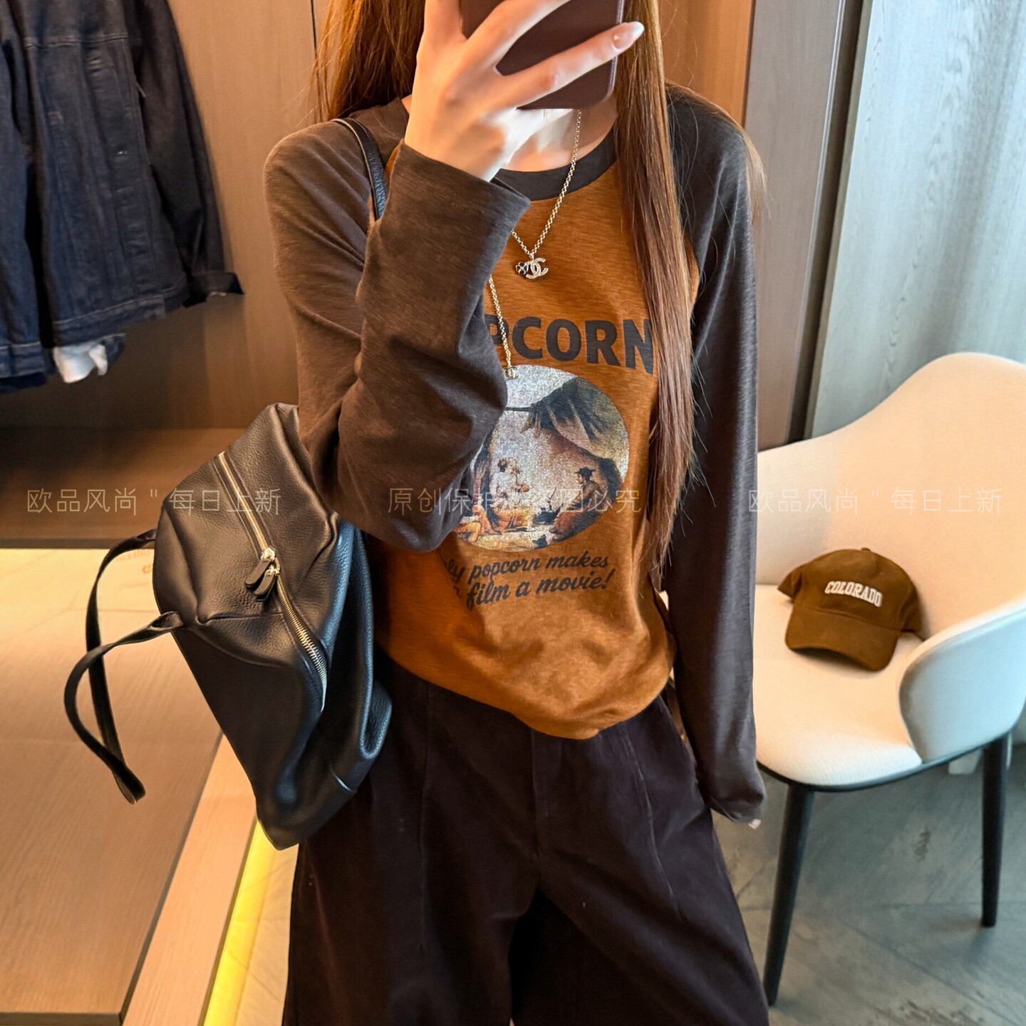 插肩袖字母印花长袖T恤女欧洲站