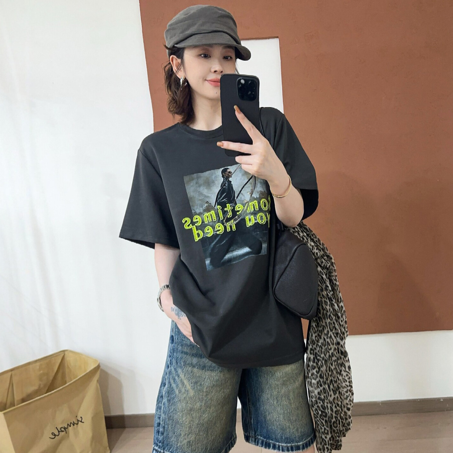 人物字母印花短袖T恤女欧洲站潮