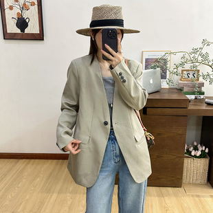 欧货女装 复古V领小西装 外套女欧洲站2026春装 新款 休闲西服潮 时尚