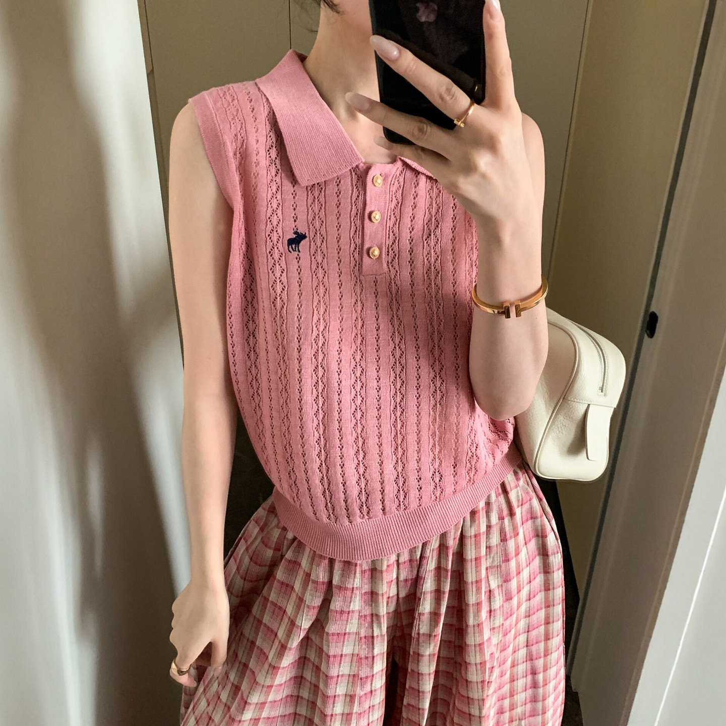 POLO领刺绣麻花冰丝针织衫女欧洲站2026夏季新款欧货女装无袖上衣