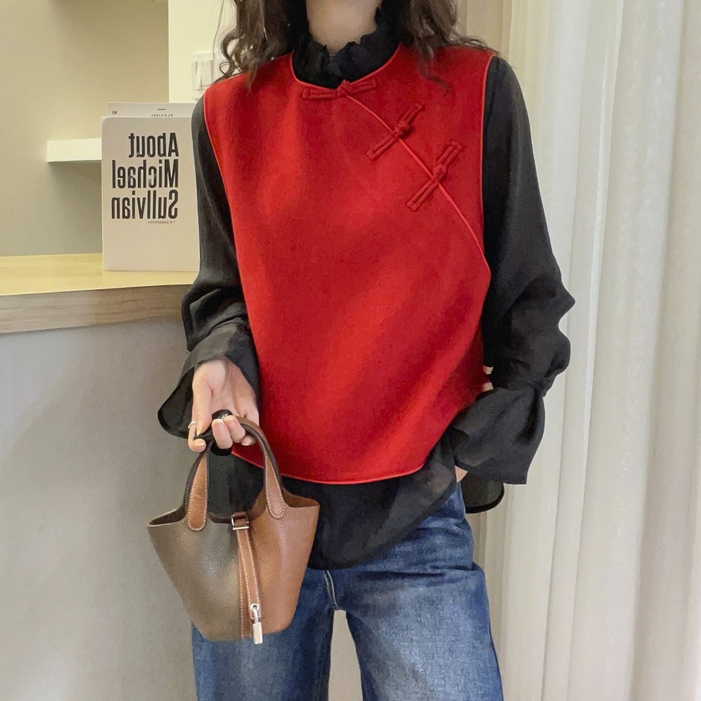 盘扣羊毛针织马甲背心女欧货上衣