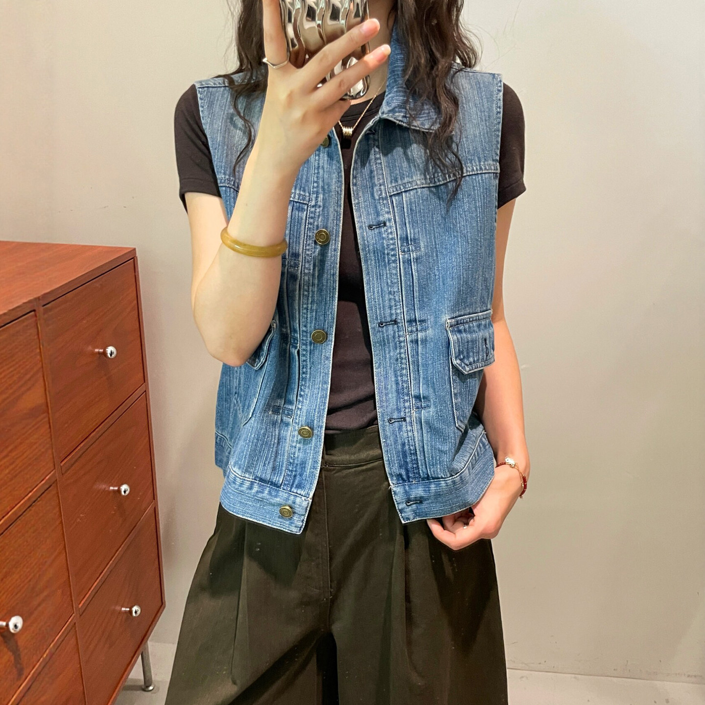 复古做旧翻领牛仔马甲女欧货外套