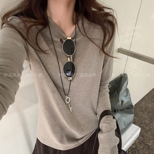 设计感磨毛加绒长袖T恤女欧洲站2026秋季新款欧货女装时尚打底衫