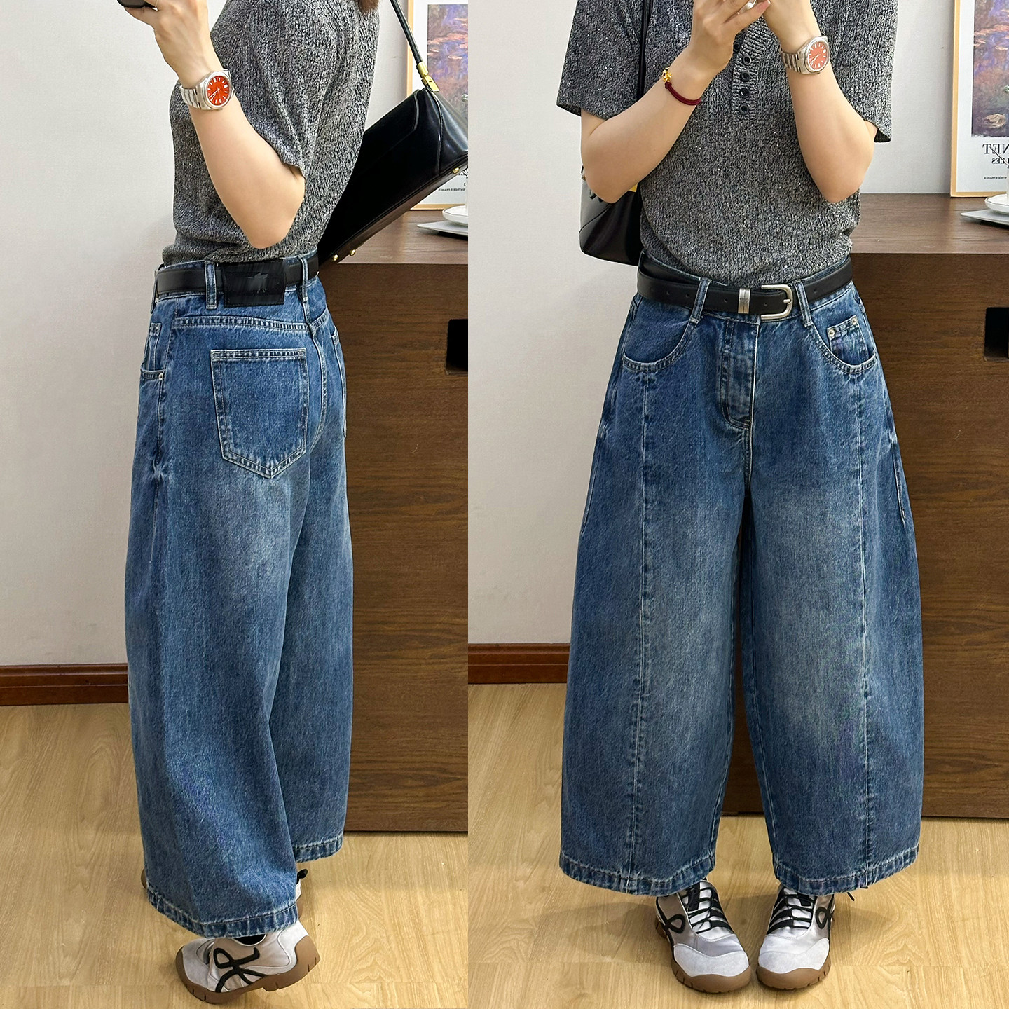 立体裁剪弯刀牛仔裤女欧洲站2026春装新款欧货女装九分阔腿裤子潮