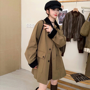 复古翻领英伦风休闲风衣女欧洲站秋装2023新款欧货女装韩版外套潮