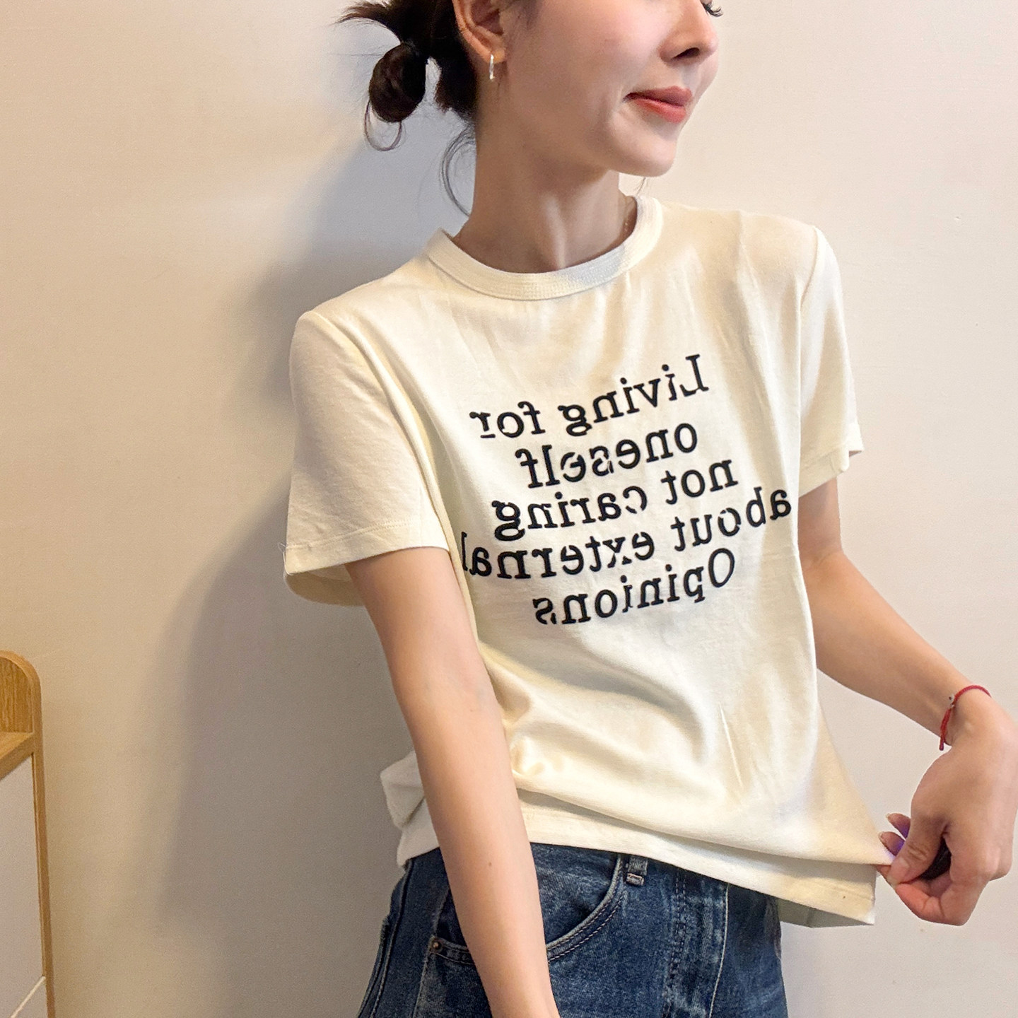 字母印花修身短袖T恤女欧洲站潮