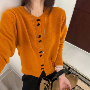 欧货女装 新款 毛衣短外套潮 女欧洲站2025冬装 蝴蝶结细羊毛针织开衫