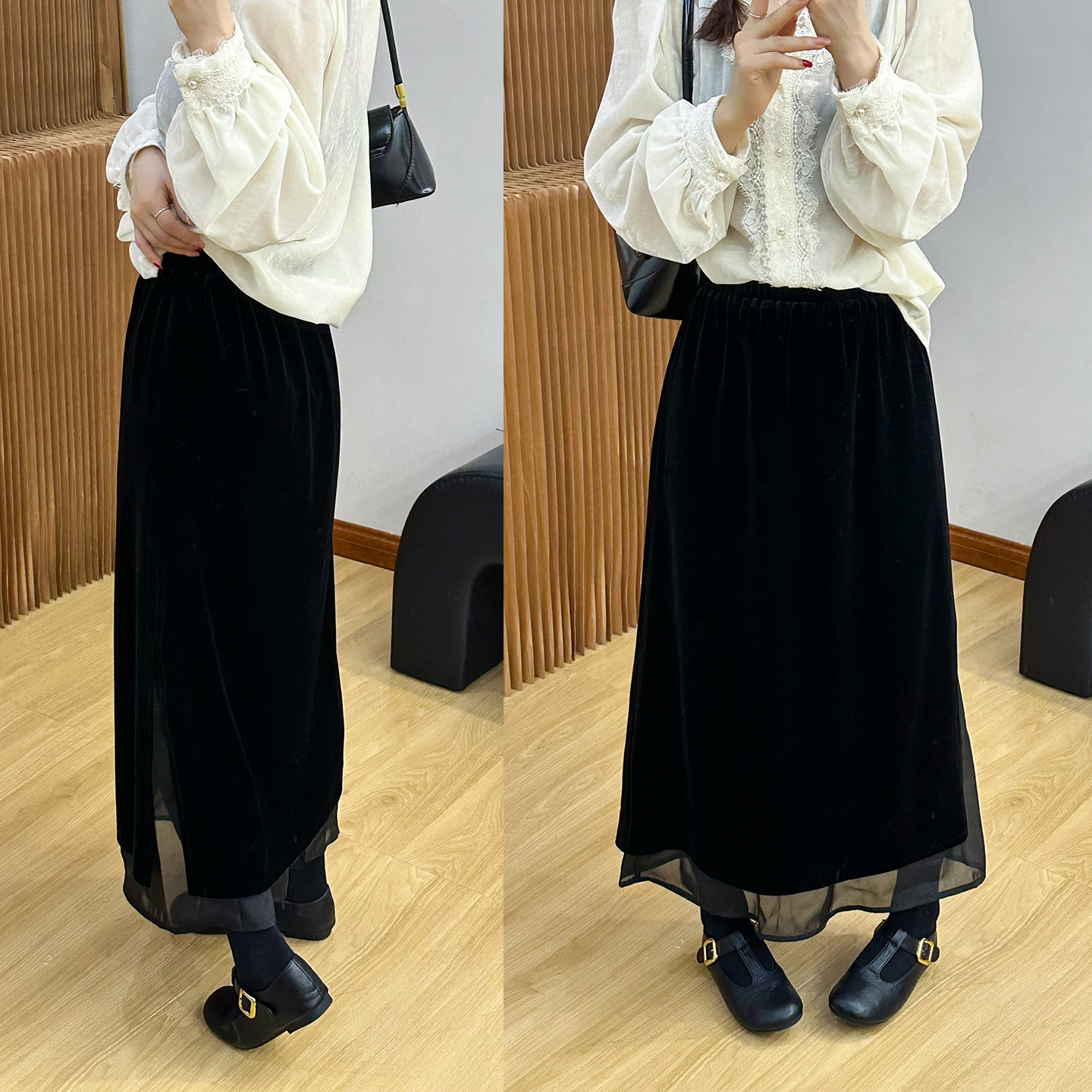 欧根纱金丝绒A字半身裙女欧洲站2025冬装新款欧货女装休闲裙子潮