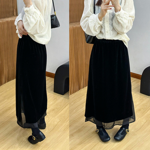 欧根纱金丝绒A字半身裙女欧洲站2025冬装新款欧货女装休闲裙子潮