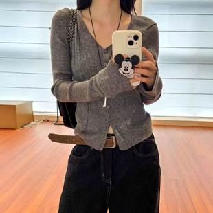 歐貨女裝 復(fù)古坑條V領(lǐng)羊毛針織開衫 女歐洲站2025秋裝 新款 潮 打底衫