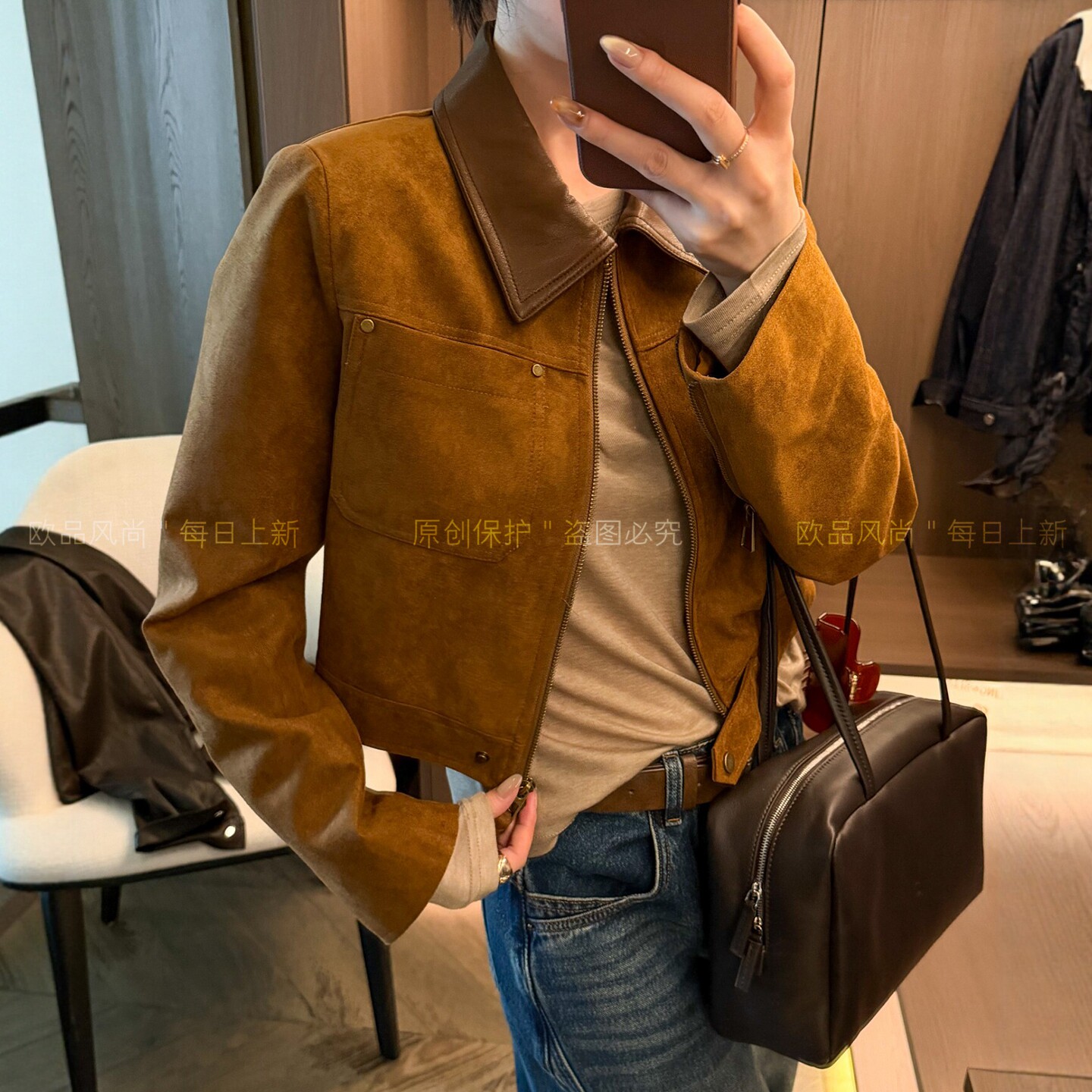 POLO领麂皮绒工装短外套女欧洲站