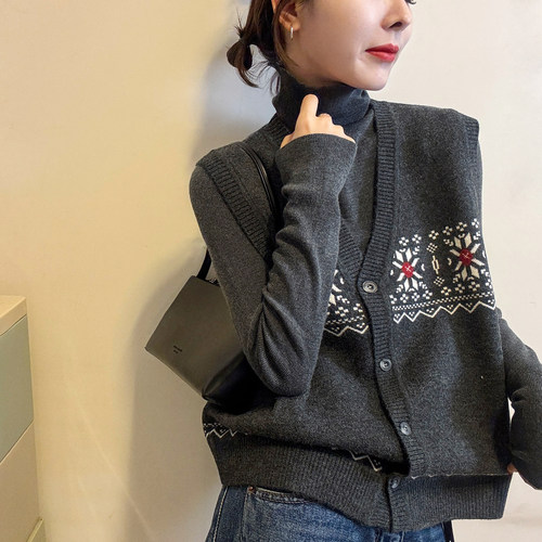 羊毛针织开衫马甲两件套女欧洲站