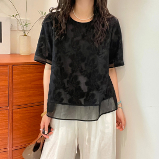 重工刺绣拼接泡泡袖衬衫女欧洲站2026夏季新款欧货女装洋气小衫潮