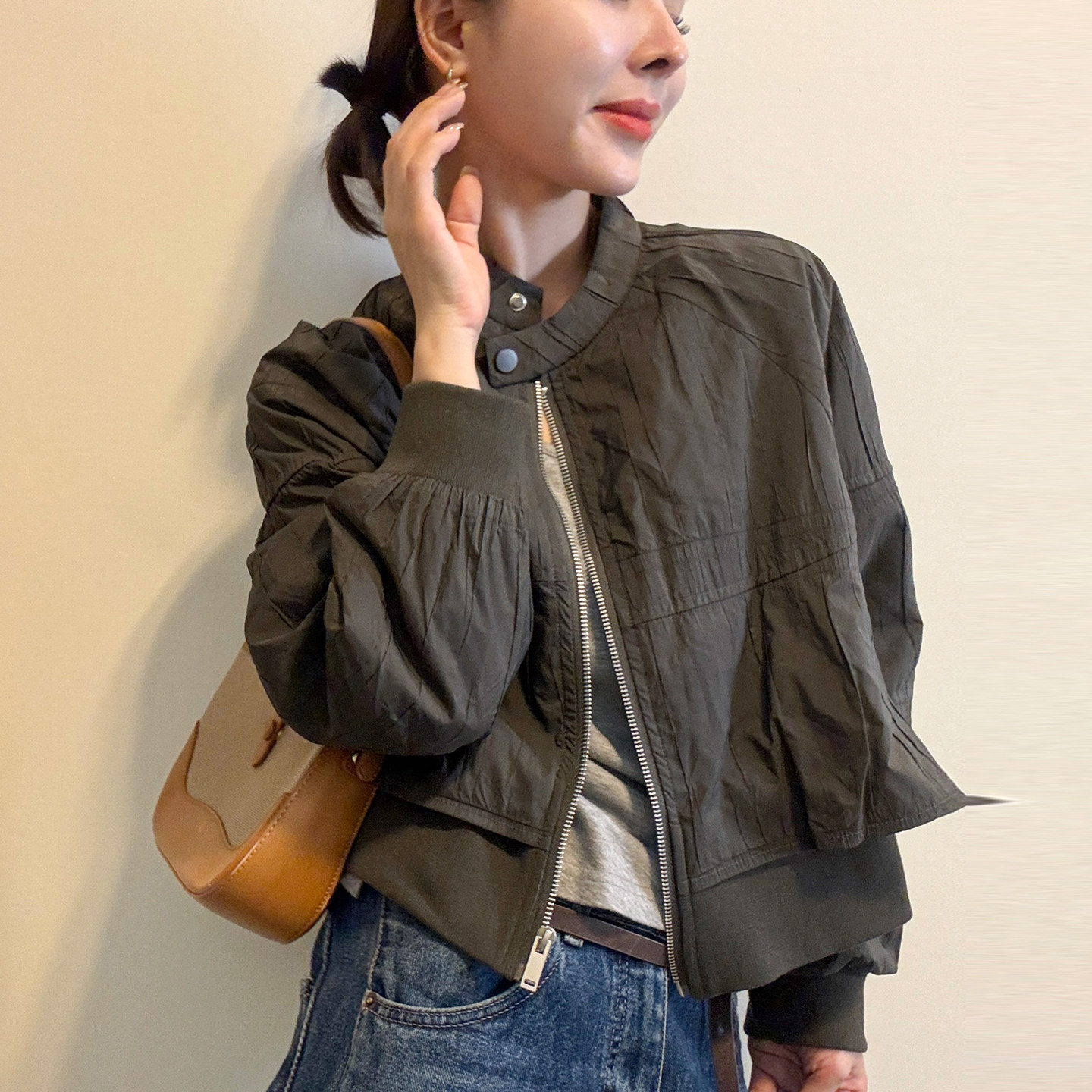 复古立领加棉棒球服外套女欧洲站