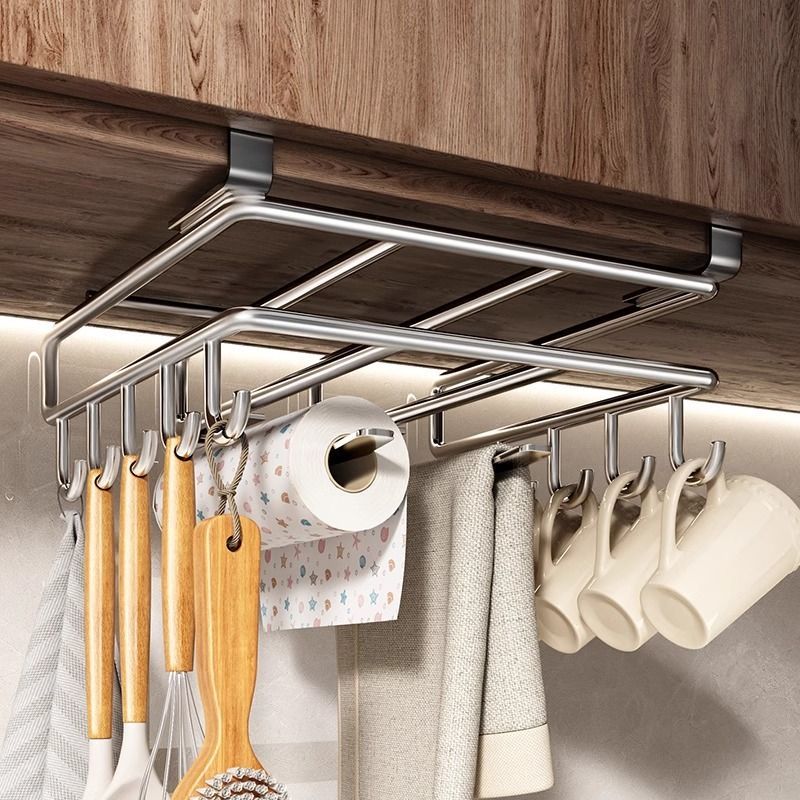 贝凯不锈钢菜板放置架橱柜下挂架厨房置物悬挂砧板案板纸巾收纳架