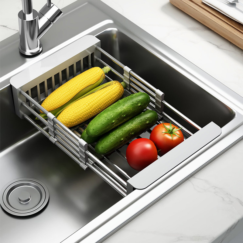 水槽沥水篮家用洗菜盆洗碗池滤水篮可伸缩不锈钢厨房过滤筐沥水架