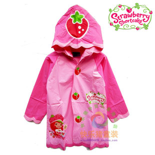 Strawberry Shortcake 草莓女孩宝宝女童卡通帽花边儿童雨衣 雨披