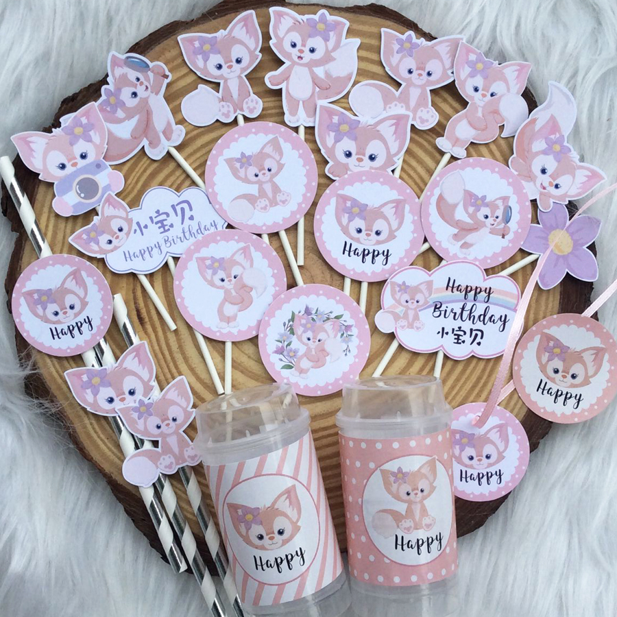 女宝百日宴甜品装饰林娜贝尔推推乐贴纸甜品台布置蛋糕装饰琳吊牌