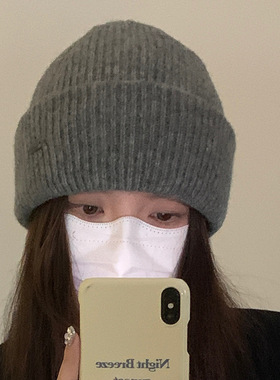 Vva Kataki针织帽女秋冬显脸小日系保暖毛线帽堆堆帽大头围灰色包