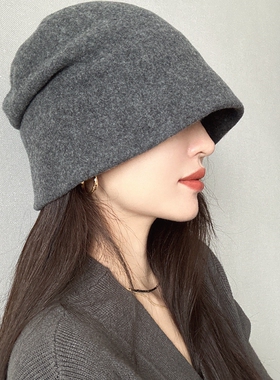 Vva Kataki2024秋冬新款浪漫格雷系灰色100wool羊毛渔夫帽女褶皱