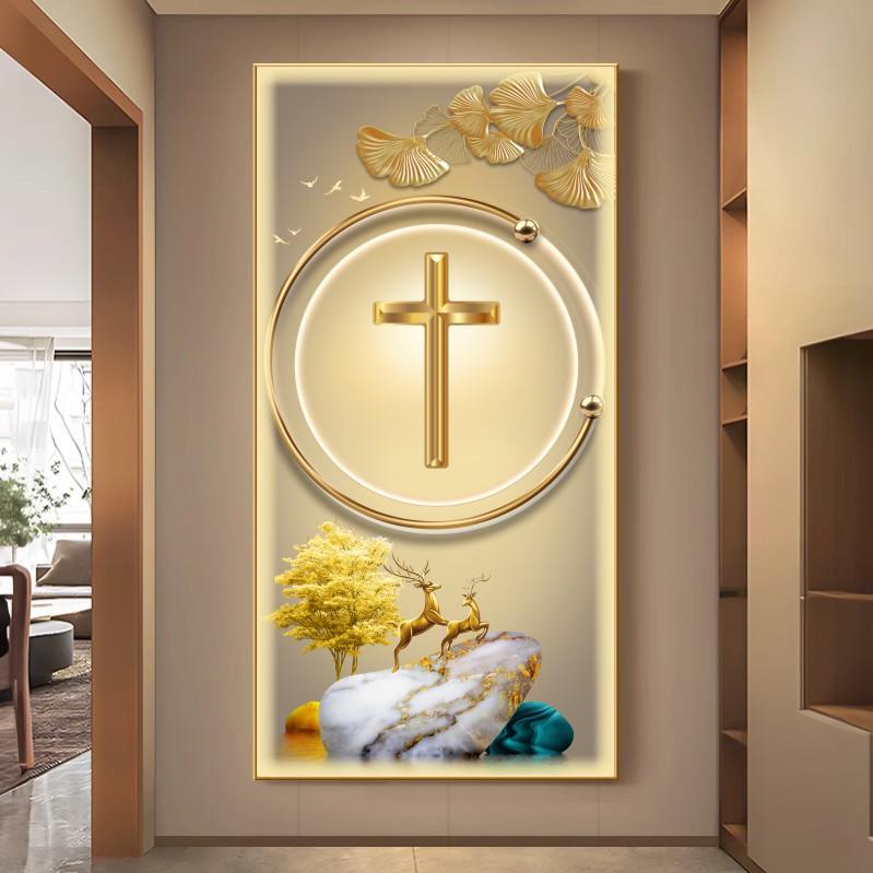 【可定制】入户轻奢玄关LED灯画高级感走廊挂画发光晶瓷装饰壁画图片