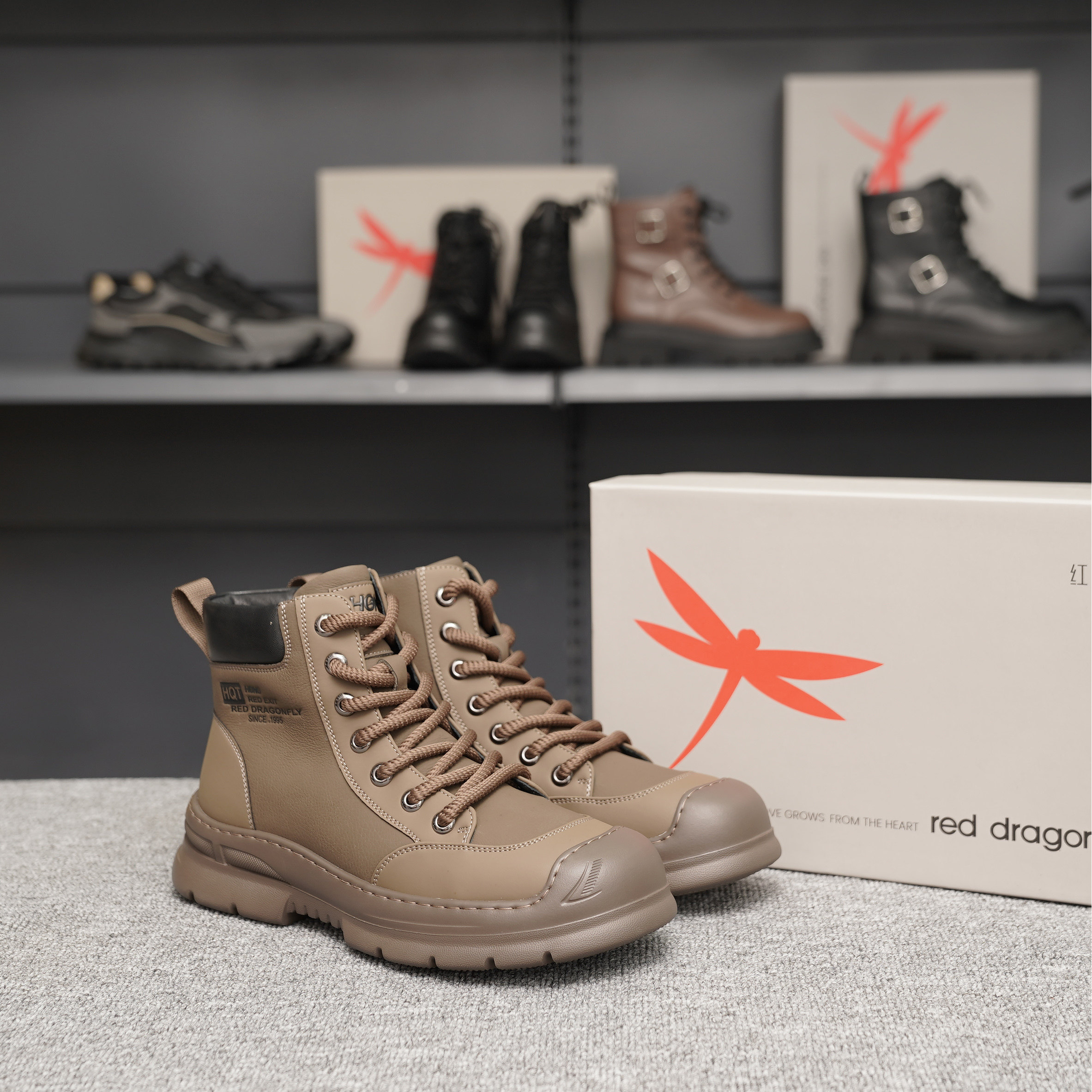 红蜻蜓DD51579002R马丁靴冬季男真皮户外防水保暖加厚皮毛一体靴