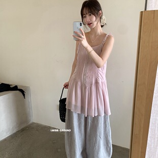 IMISS 2026夏日女装韩系绝美风重工百搭叠穿短款吊带连衣裙N