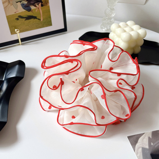 夏日复古红色爱心超大肠圈雪纺双层发圈盘发绳少女发饰丸子头饰品