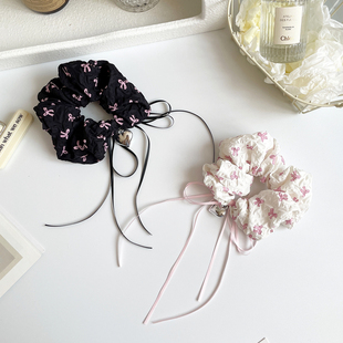 甜美粉色蝴蝶结大肠圈发饰黑色发圈头绳女马尾头饰品韩国发绳皮筋