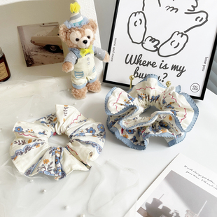 原创手作发饰蓝色花墙大肠圈日系棉艺发圈女发绳头饰丸子头花皮筋