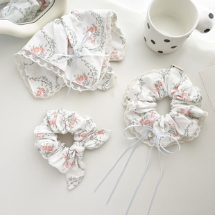 ins花朵发饰大肠圈法式 少女头绳蝴蝶结发绳方巾发圈手作皮筋头饰
