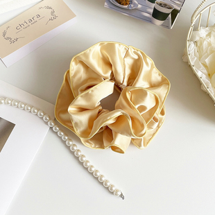 法式奶油缎面大肠发圈女刘亦菲同款黄色发绳大号丸子头绳盘发饰品