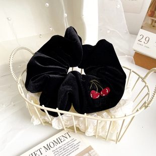 樱桃刺绣大肠圈秋冬发饰高级感黑色丝绒发圈女气质盘发绳丸子头饰