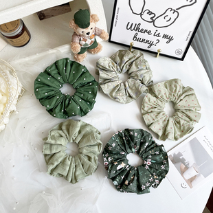 森系复古大肠发圈女原创发饰皮筋绿色波点发绳头饰盘发扎头花皮筋